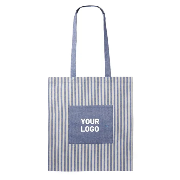 Eco-friendly cotton striped tote bag plus 1 color silkscreen imprint on... from ASI 37218 Athena Promo (tm)