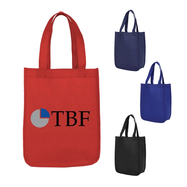 Compact solid-color shopping tote with open top, rounded bottom, and two... from ASI 74741 NVS Promo Designs, Inc.