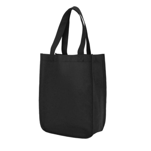 Compact solid-color shopping tote with open top, rounded bottom, and two... from ASI 74741 NVS Promo Designs, Inc.