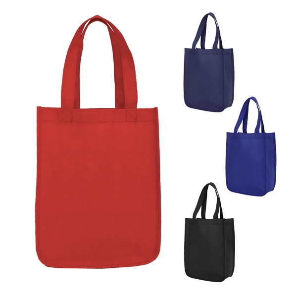 Compact solid-color shopping tote with open top, rounded bottom, and two... from ASI 74741 NVS Promo Designs, Inc.