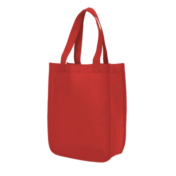 Compact solid-color shopping tote with open top, rounded bottom, and two... from ASI 74741 NVS Promo Designs, Inc.