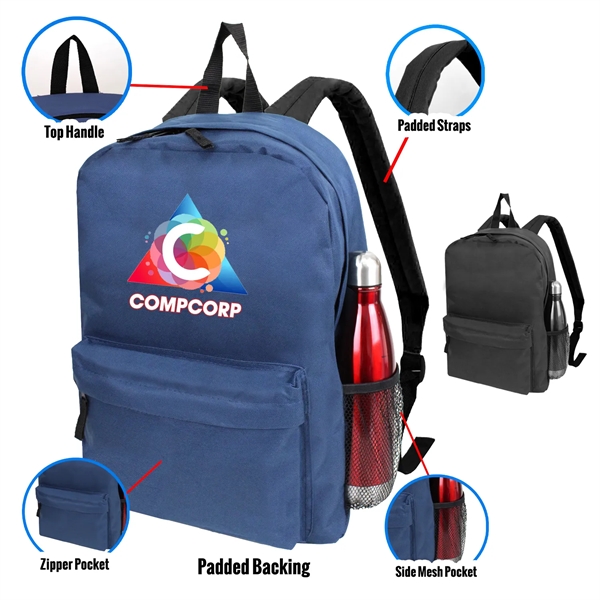 17" backpack with front zipper pocket; Main zipper compartment with double... from ASI 74741 NVS Promo Designs, Inc.