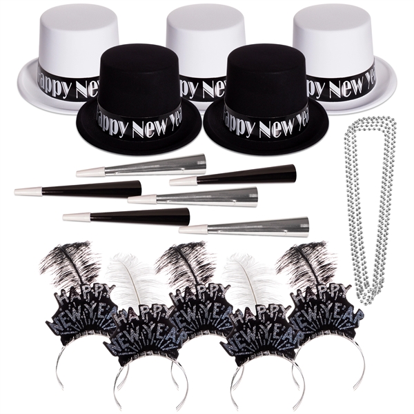 New Year's Eve party kit for 50 people with top hats,... from ASI 42016 Brighter Promotions Inc
