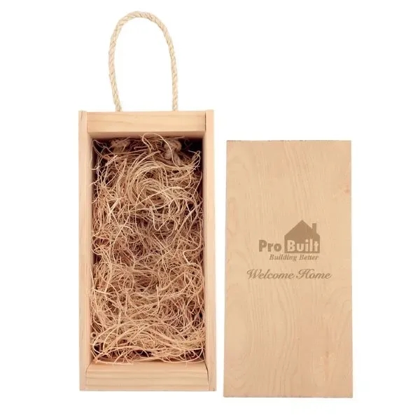 Laser-Engraved rustic wood gift box with rope handle. Box fits our... from ASI 30223 A Plus Wine Designs