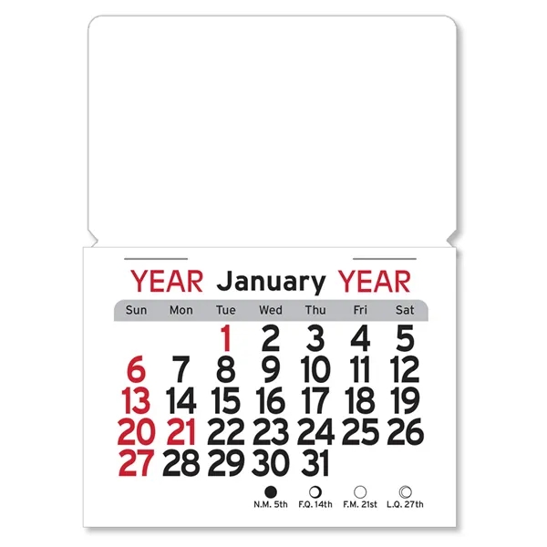 Rectangular 4"H x 3"W magnetic back vinyl 12-month calendar in white... from ASI 54040 Fey Promo / Fey Calendar Impressions