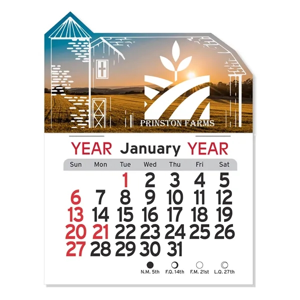 Barn-shaped 4"H x 3"W Peel-N-Stick® vinyl 12-month calendars with full-color digital... from ASI 54040 Fey Promo