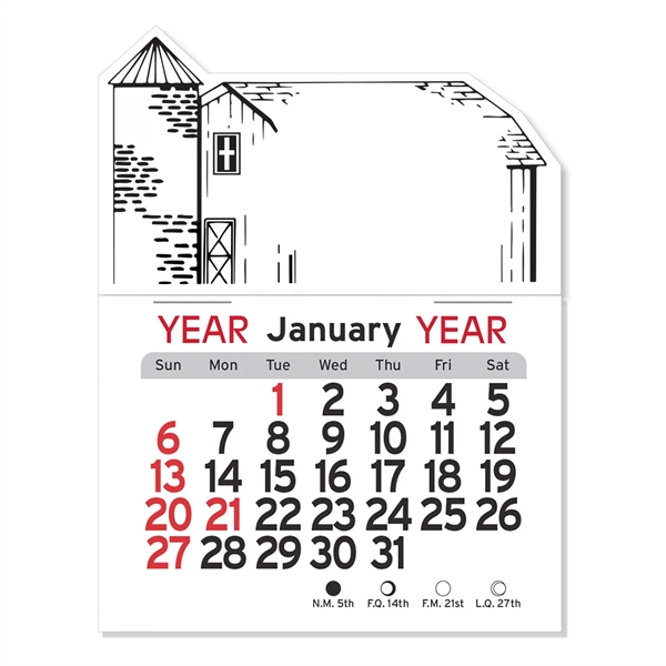 Barn-shaped 4"H x 3"W Peel-N-Stick® vinyl 12-month calendars with full-color digital... from ASI 54040 Fey Promo