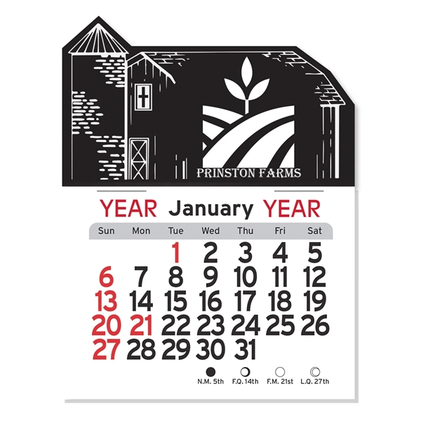 Barn-shaped 4"H x 3"W Peel-N-Stick® vinyl 12-month calendars with full-color digital... from ASI 54040 Fey Promo