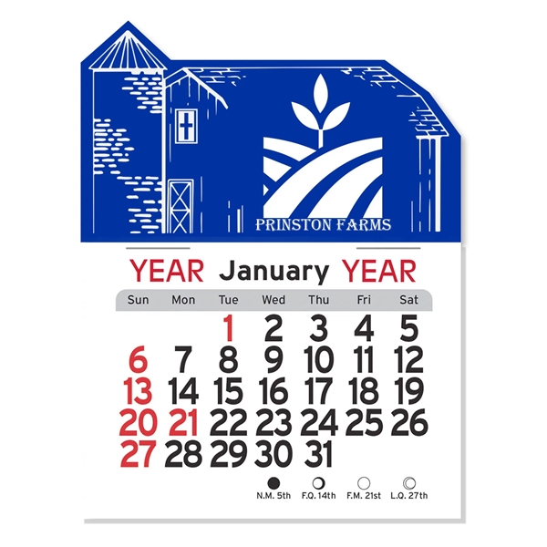 Barn-shaped 4"H x 3"W Peel-N-Stick® vinyl 12-month calendars with full-color digital... from ASI 54040 Fey Promo