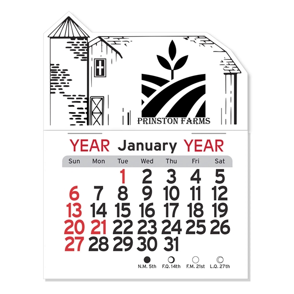 Barn-shaped 4"H x 3"W Peel-N-Stick® vinyl 12-month calendars with full-color digital... from ASI 54040 Fey Promo