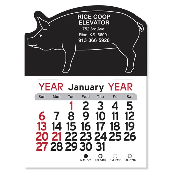 Pig-shaped 4"H x 3"W Peel-N-Stick® vinyl 12-month calendars with full-color digital... from ASI 54040 Fey Promo / Fey Calendar Impressions