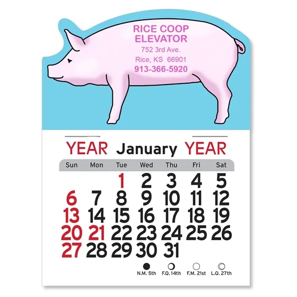 Pig-shaped 4"H x 3"W Peel-N-Stick® vinyl 12-month calendars with full-color digital... from ASI 54040 Fey Promo / Fey Calendar Impressions