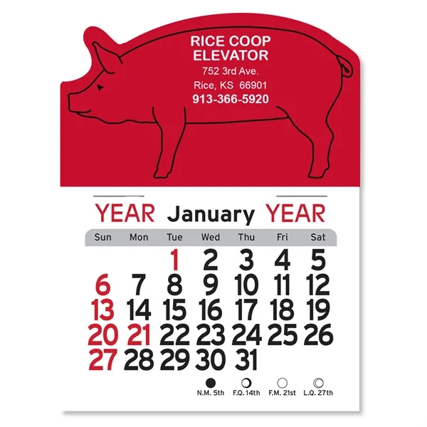 Pig-shaped 4"H x 3"W Peel-N-Stick® vinyl 12-month calendars with full-color digital... from ASI 54040 Fey Promo / Fey Calendar Impressions
