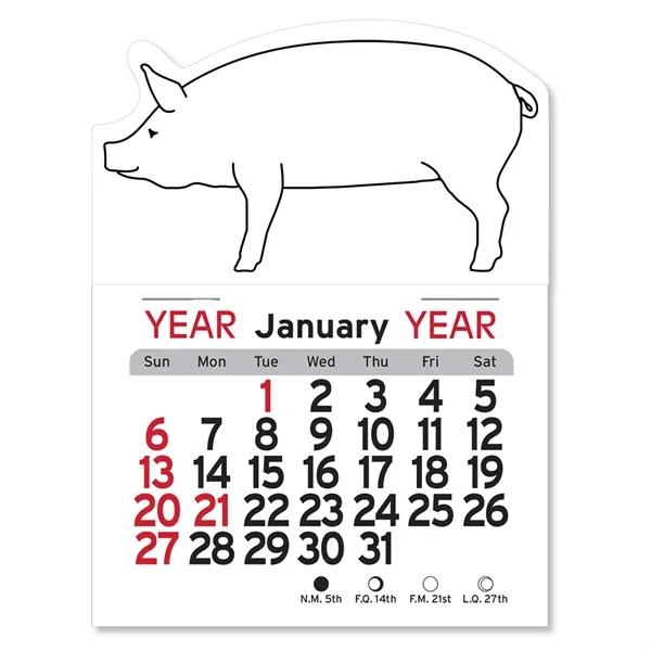 Pig-shaped 4"H x 3"W Peel-N-Stick® vinyl 12-month calendars with full-color digital... from ASI 54040 Fey Promo / Fey Calendar Impressions