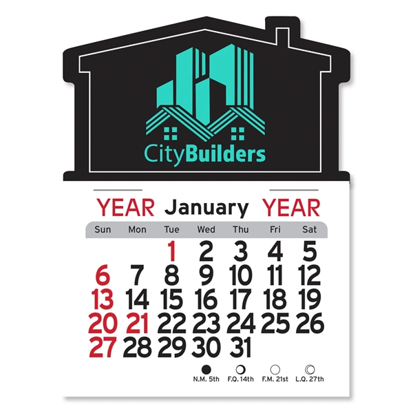 House-shaped 4"H x 3"W Peel-N-Stick® vinyl 12-month calendars with full-color digital... from ASI 54040 Fey Promo / Fey Calendar Impressions