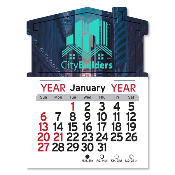 House-shaped 4"H x 3"W Peel-N-Stick® vinyl 12-month calendars with full-color digital... from ASI 54040 Fey Promo / Fey Calendar Impressions