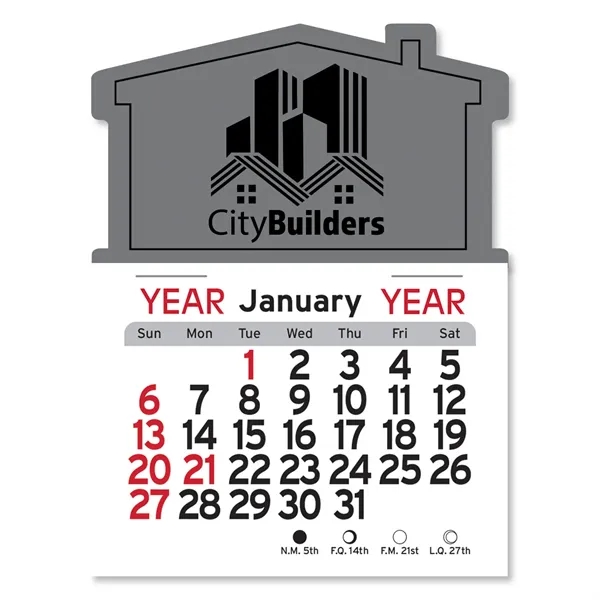 House-shaped 4"H x 3"W Peel-N-Stick® vinyl 12-month calendars with full-color digital... from ASI 54040 Fey Promo / Fey Calendar Impressions