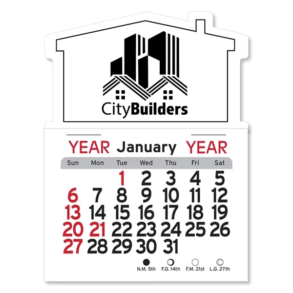 House-shaped 4"H x 3"W Peel-N-Stick® vinyl 12-month calendars with full-color digital... from ASI 54040 Fey Promo / Fey Calendar Impressions