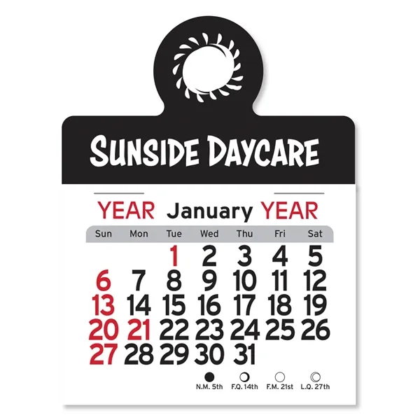 Circle-shaped 4"H x 3"W Peel-N-Stick® vinyl 12-month calendars with full-color digital... from ASI 54040 Fey Promo / Fey Calendar Impressions