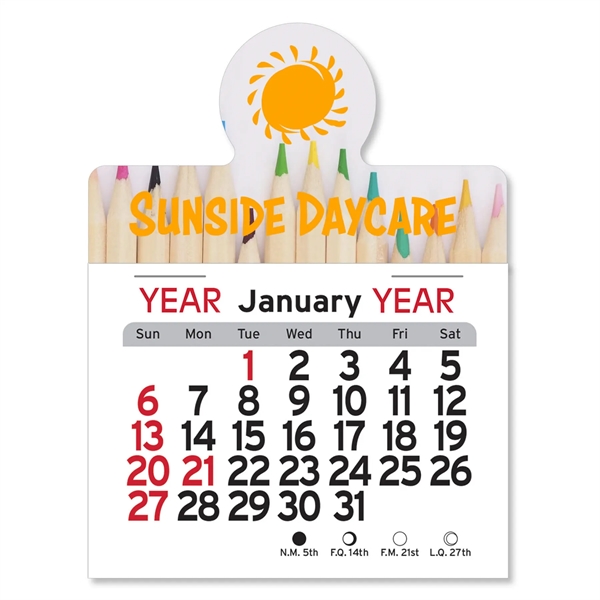 Circle-shaped 4"H x 3"W Peel-N-Stick® vinyl 12-month calendars with full-color digital... from ASI 54040 Fey Promo / Fey Calendar Impressions