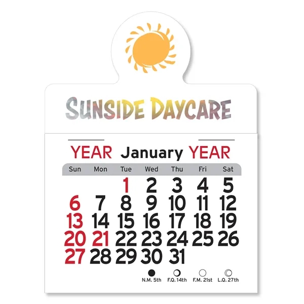 Circle-shaped 4"H x 3"W Peel-N-Stick® vinyl 12-month calendars with full-color digital... from ASI 54040 Fey Promo / Fey Calendar Impressions