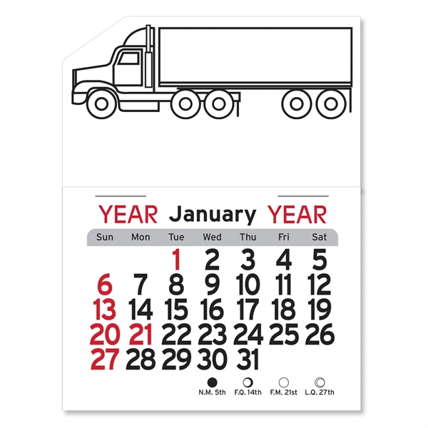 Semi-truck shaped 4"H x 3"W Peel-N-Stick® vinyl 12-month calendars with full-color... from ASI 54040 Fey Promo / Fey Calendar Impressions