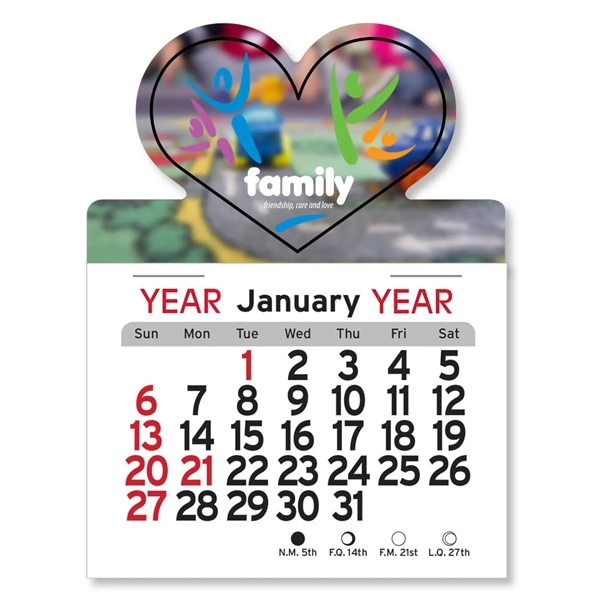 Heart-shaped 4"H x 3"W Peel-N-Stick® vinyl 12-month calendars with full-color digital... from ASI 54040 Fey Promo / Fey Calendar Impressions