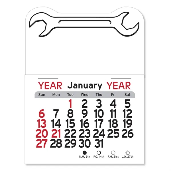 Wrench-themed 4"H x 3"W Peel-N-Stick® white vinyl 12-month calendars with full-color... from ASI 54040 Fey Promo / Fey Calendar Impressions