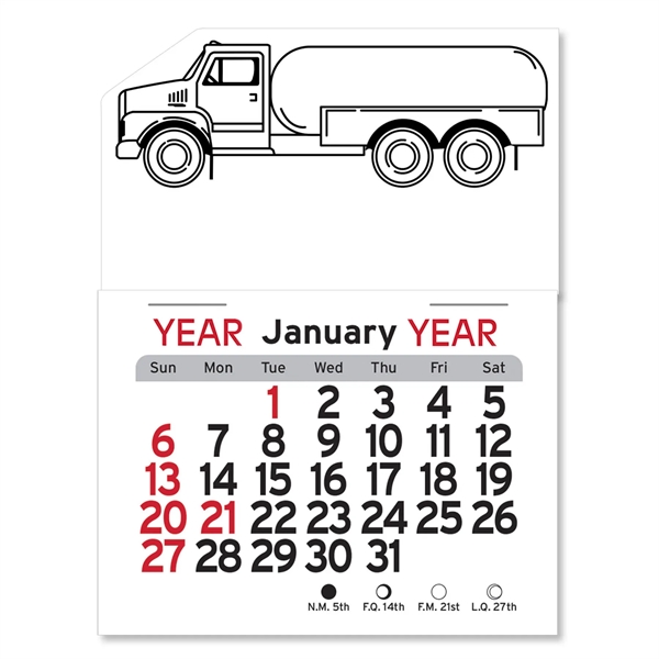 Propane Truck-shaped 4"H x 3"W Peel-N-Stick® white vinyl 12-month calendars with... from ASI 54040 Fey Promo / Fey Calendar Impressions