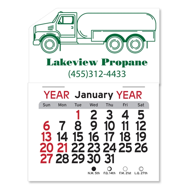 Propane Truck-shaped 4"H x 3"W Peel-N-Stick® white vinyl 12-month calendars with... from ASI 54040 Fey Promo / Fey Calendar Impressions