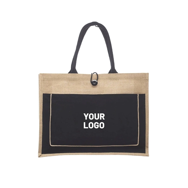 Two tone cotton pocket jute tote bag plus 1 color silkscreen... from ASI 37218 Athena Promo (tm)