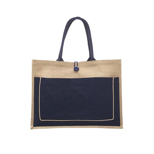 Two tone cotton pocket jute tote bag plus 1 color silkscreen... from ASI 37218 Athena Promo (tm)
