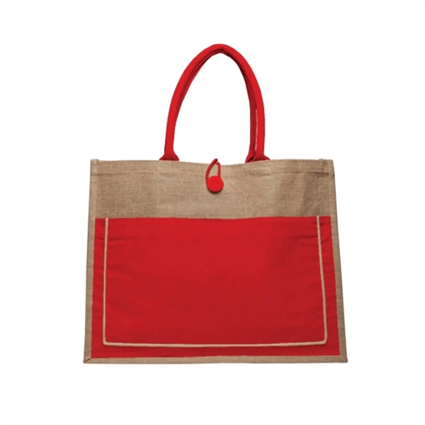 Two tone cotton pocket jute tote bag plus 1 color silkscreen... from ASI 37218 Athena Promo (tm)