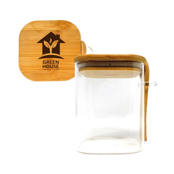 A storage container made of borosilicate glass with a bamboo lid... from ASI 61966 HPG / Beacon Promotions