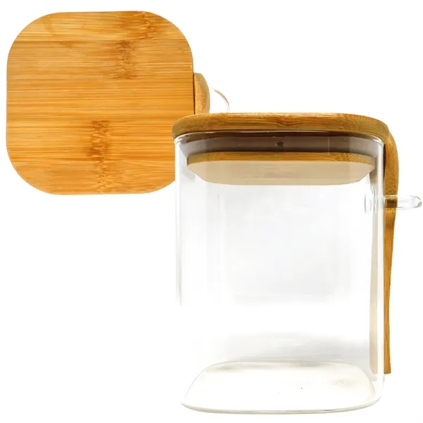 A storage container made of borosilicate glass with a bamboo lid... from ASI 61966 HPG / Beacon Promotions