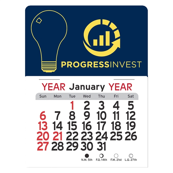 Light Bulb-shaped 4"H x 3"W Peel-N-Stick® white vinyl 12-month calendars with... from ASI 54040 Fey Promo / Fey Calendar Impressions