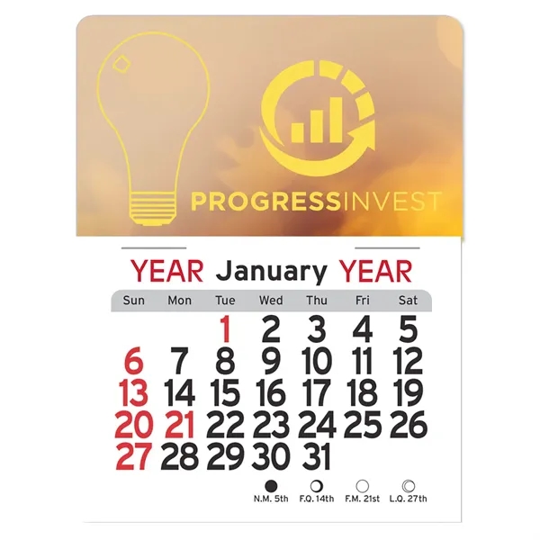 Light Bulb-shaped 4"H x 3"W Peel-N-Stick® white vinyl 12-month calendars with... from ASI 54040 Fey Promo / Fey Calendar Impressions