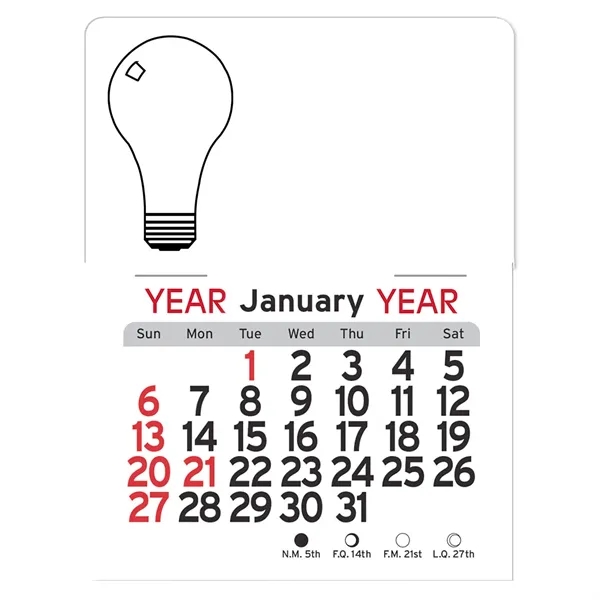 Light Bulb-shaped 4"H x 3"W Peel-N-Stick® white vinyl 12-month calendars with... from ASI 54040 Fey Promo / Fey Calendar Impressions
