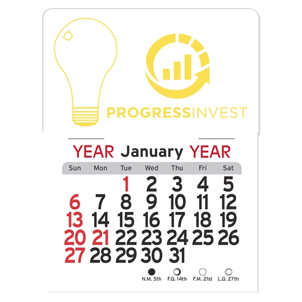 Light Bulb-shaped 4"H x 3"W Peel-N-Stick® white vinyl 12-month calendars with... from ASI 54040 Fey Promo / Fey Calendar Impressions