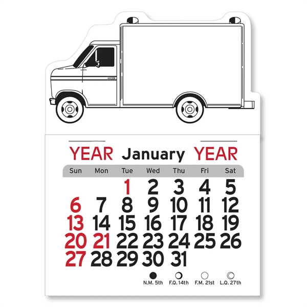 Ambulance-shaped 4"H x 3"W Peel-N-Stick® white vinyl 12-month calendars with full-color... from ASI 54040 Fey Promo / Fey Calendar Impressions
