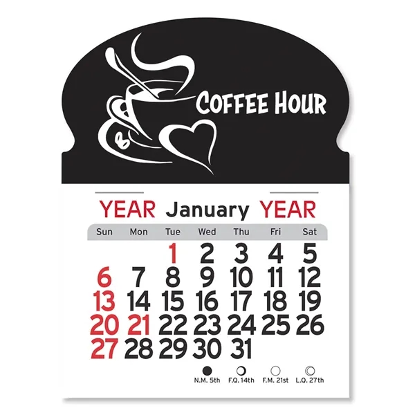 Oval-shaped 4"H x 3"W Peel-N-Stick® white vinyl 12-month calendars with full-color... from ASI 54040 Fey Promo / Fey Calendar Impressions