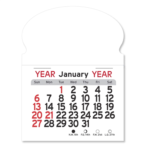 Oval-shaped 4"H x 3"W Peel-N-Stick® white vinyl 12-month calendars with full-color... from ASI 54040 Fey Promo / Fey Calendar Impressions