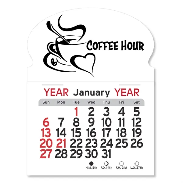 Oval-shaped 4"H x 3"W Peel-N-Stick® white vinyl 12-month calendars with full-color... from ASI 54040 Fey Promo / Fey Calendar Impressions