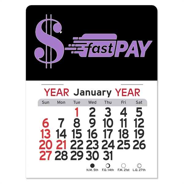 Dollar sign-shaped 4"H x 3"W Peel-N-Stick® white vinyl 12-month calendars with... from ASI 54040 Fey Promo / Fey Calendar Impressions
