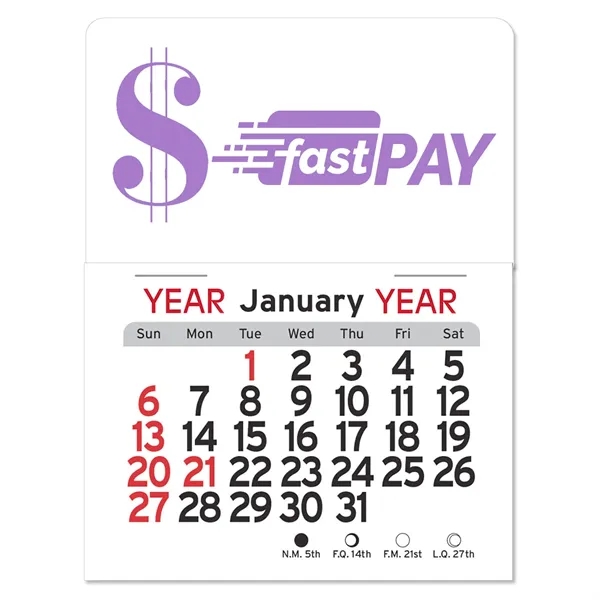 Dollar sign-shaped 4"H x 3"W Peel-N-Stick® white vinyl 12-month calendars with... from ASI 54040 Fey Promo / Fey Calendar Impressions