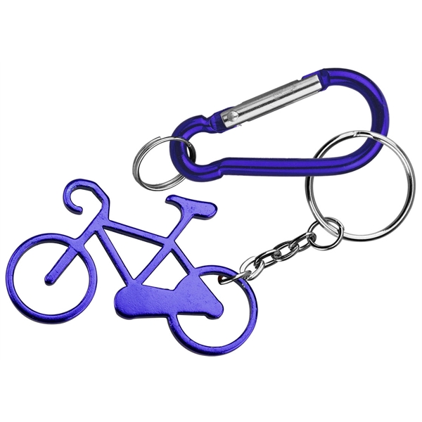 Bicycle shape bottle opener with key chain and carabiner... from ASI 74585 Nu Promo International / Nu Promo Line