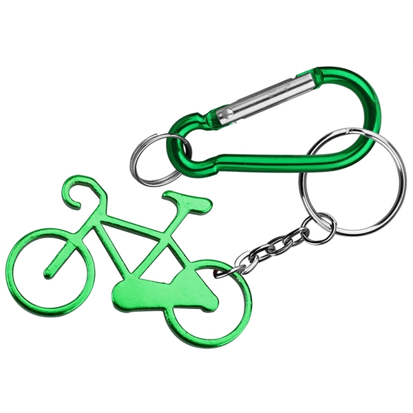 Bicycle shape bottle opener with key chain and carabiner... from ASI 74585 Nu Promo International / Nu Promo Line