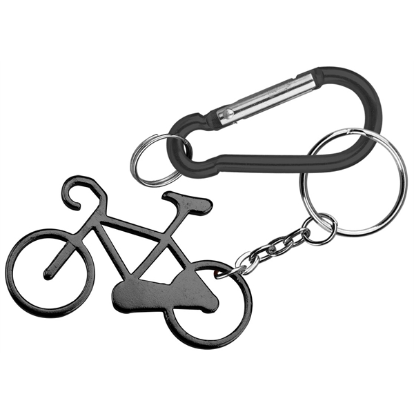 Bicycle shape bottle opener with key chain and carabiner... from ASI 74585 Nu Promo International / Nu Promo Line