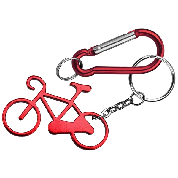 Bicycle shape bottle opener with key chain and carabiner... from ASI 74585 Nu Promo International / Nu Promo Line