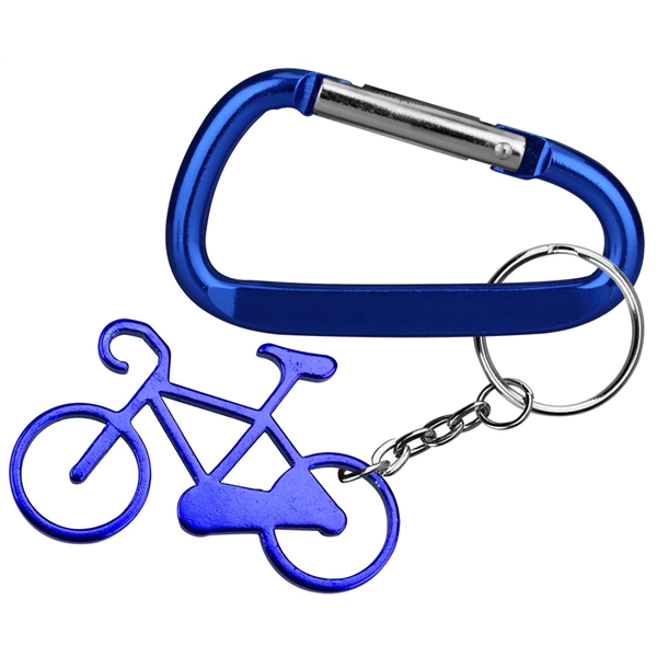 Bicycle shape bottle opener with key chain and carabiner... from ASI 74585 Nu Promo International / Nu Promo Line